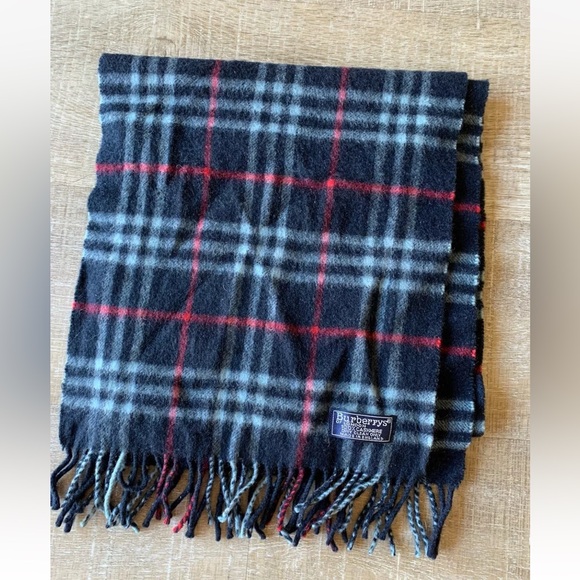 vtg Burberry Burberrys Scarf classic Nova Check Cashmere navy white red unisex - Picture 1 of 8